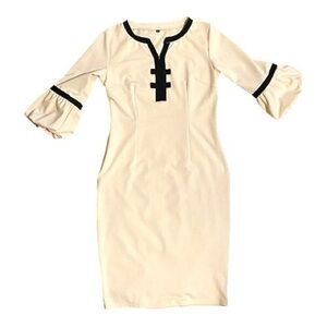 Chic Long Sleeve Dress with Black Detailing